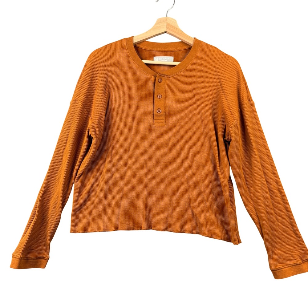 Everlane Organic Cotton Thermal Waffle Knit Henley Top Burnt Orange‎ Rust Large